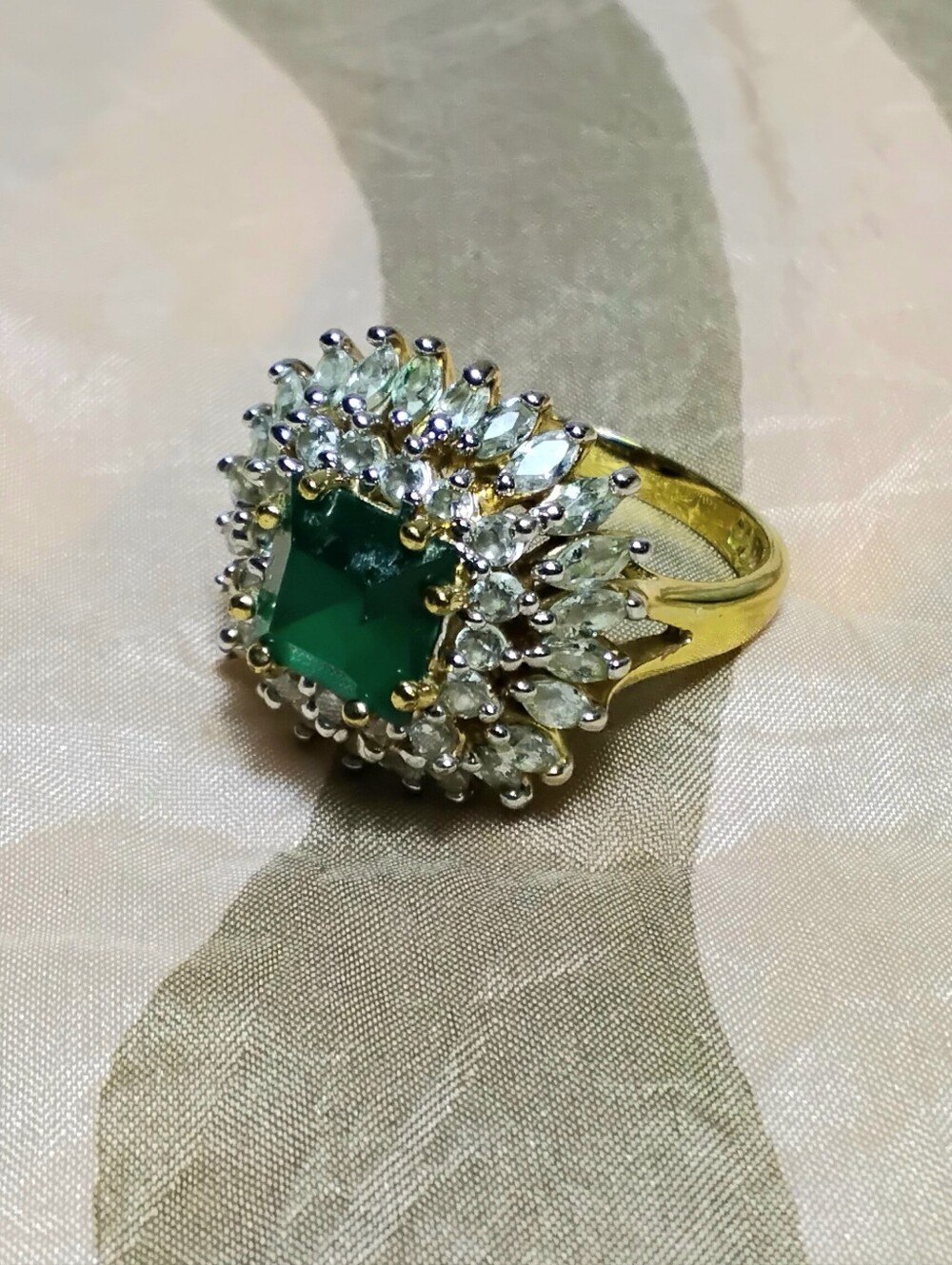 Camrose & Kross Gold Emerald & Diamond Jackie Kennedy Ring Sz 8-3/4 - Picture 2 of 8